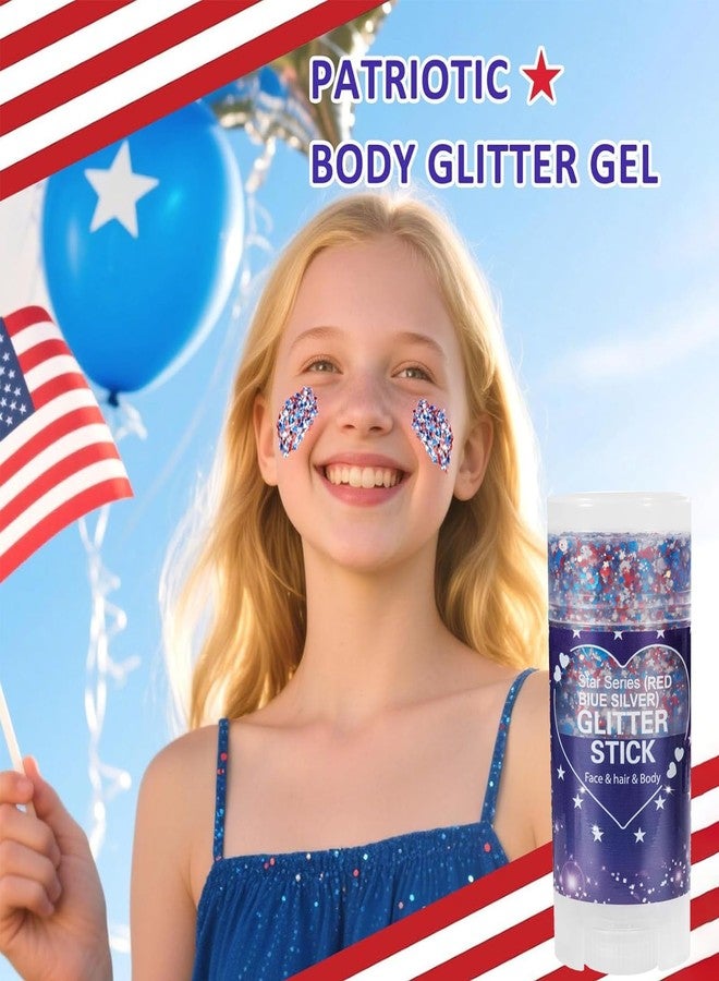 Miniling Patriotic Red White and Blue Glitter Stick, 4th of July Outfits for Body & Hair, Women Kids Fourth of July Accessories, Face Hair Glitter for Independence Day, Memorial Day, Veterans Day - Image 2
